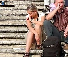 Lace thong upskirt of a hot tourist babe