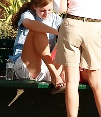 Hot blonde, oops upskirts squatting close ups
