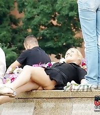 Sexy upskirt girls pose for camera