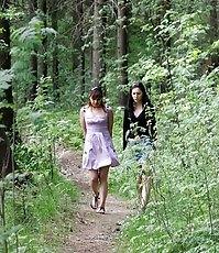Spying after two freshies taking a leak in woods