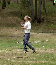 Girl goes to the woods to piss and smoke a cig